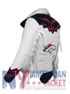 Cheerleaders Denver Broncos White Fringe Jacket
