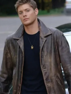 Dean Winchester Distressed Brown Long Leather Jacket