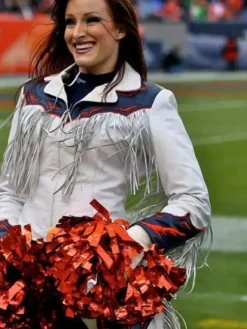 Denver Broncos Cheerleaders Fringe White Jacket