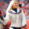 Denver Broncos Cheerleaders White Fringe Jacket