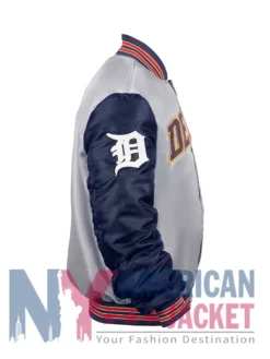 Detroit Tigers Satin Navy And Gray Varsity Jacket