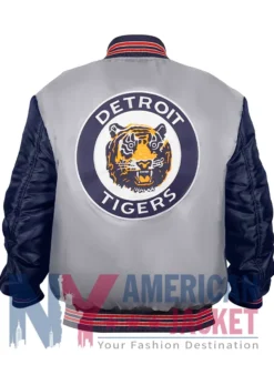 Detroit Tigers Varsity Navy And Gray Satin Jacket