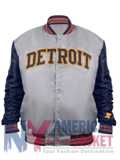 Detroit Varsity Tigers Navy And Gray Satin Jacket