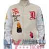 First Row Art Cropped Dealer Varsity Cream Graphic Jacket