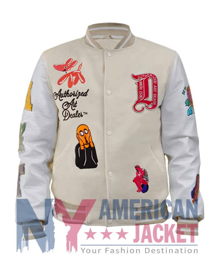 First Row Art Cropped Dealer Varsity Cream Graphic Jacket