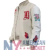 First Row Art Dealer Cream Graphic Varsity Cropped Jacket