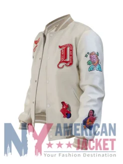 First Row Art Dealer Cream Graphic Varsity Cropped Jacket