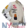 First Row Art Dealer Graphic Cream Cropped Varsity Jacket
