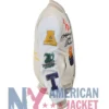 First Row Art Dealer Graphic Cream Varsity Cropped Jacket