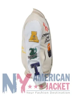 First Row Art Dealer Graphic Cream Varsity Cropped Jacket
