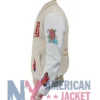 First Row Art Dealer Varsity Cream Graphic Cropped Jacket