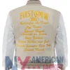 First Row Dealer Art Graphic Cream Varsity Cropped Jacket