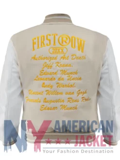 First Row Dealer Art Graphic Cream Varsity Cropped Jacket