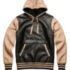 Men's Alwyn Black And Beige Leather Hoodie