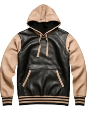 Men's Alwyn Black And Beige Leather Hoodie