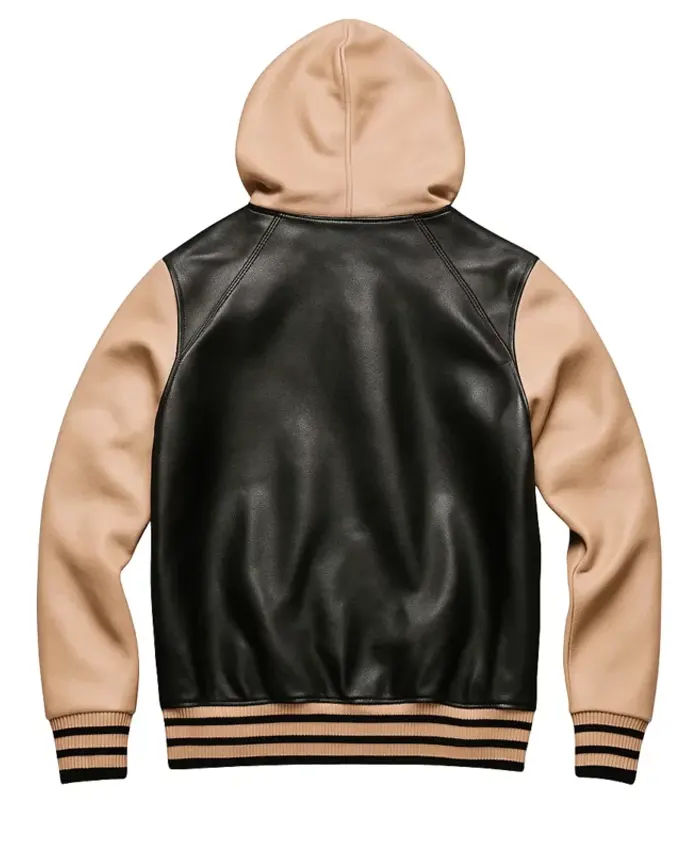 Men's Alwyn Leather Black And Beige Hoodie