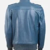 Men’s Band Collar Bomber Blue Leather Jacket