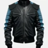 Men’s Black And Blue Bomber Leather Jacket
