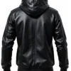 Men’s Black Premium Leather Pullover Hoodie
