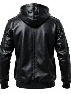 Men’s Black Premium Leather Pullover Hoodie