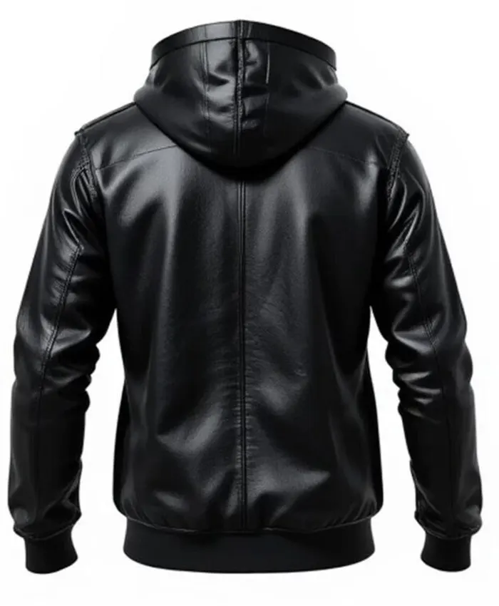 Men’s Black Premium Leather Pullover Hoodie
