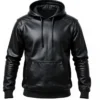 Men’s Black Premium Pullover Leather Hoodie