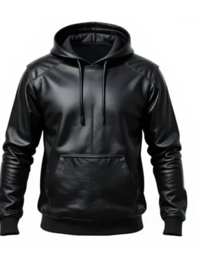 Men’s Black Premium Pullover Leather Hoodie