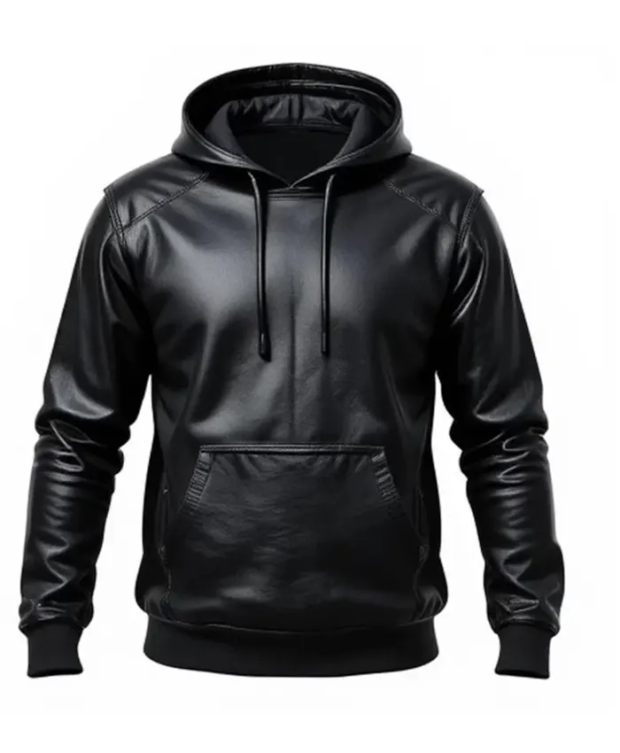 Men’s Black Premium Pullover Leather Hoodie