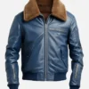 Men's Blue Flight Bomber Leather Jacket