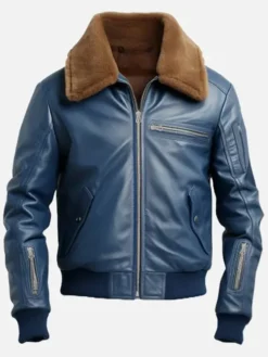 Men's Blue Flight Bomber Leather Jacket