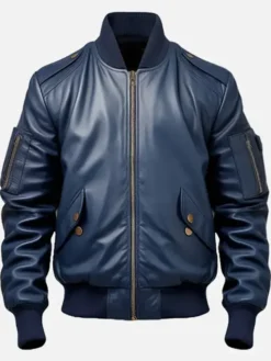 Men’s Blue Flight Bomber Leather Jacket
