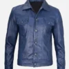 Men’s Blue Leather Trucker Jacket