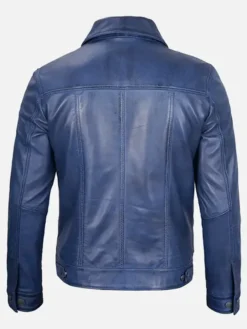Men’s Blue Trucker Leather Jacket