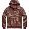 Men's Brown Pullover Style Leather Hoodie