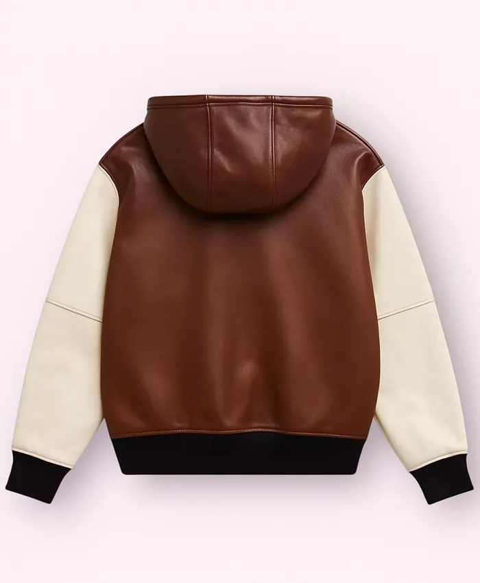 Men’s Brown Real Lambskin Leather Hoodie