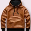 Men’s Brown Real Lambskin Leather Hoodie