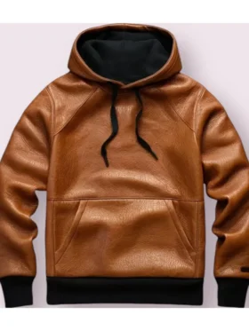 Men’s Brown Real Lambskin Leather Hoodie