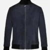 Men’s Dark Blue Suede Bomber Jacket