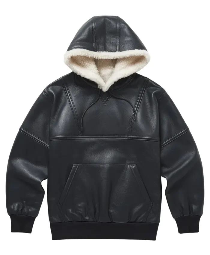 Men's Franco Black Leather Hoodie