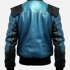 Men’s Leather Black And Blue Bomber Jacket