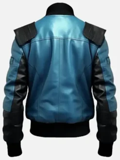 Men’s Leather Black And Blue Bomber Jacket