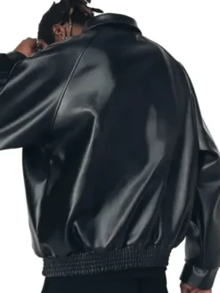 Men's Oversized Raglan Sleeve Black Leather Jacket