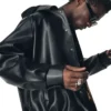 Men's Raglan Sleeve Black Oversized Leather Jacket