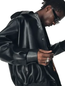 Men's Raglan Sleeve Black Oversized Leather Jacket