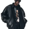 Men's Raglan Sleeve Oversized Black Leather Jacket