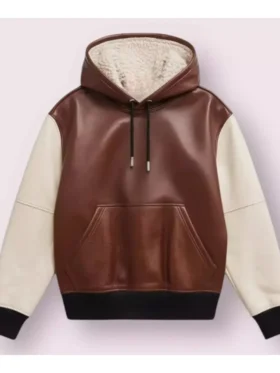 Men’s Real Lambskin Brown Leather Hoodie