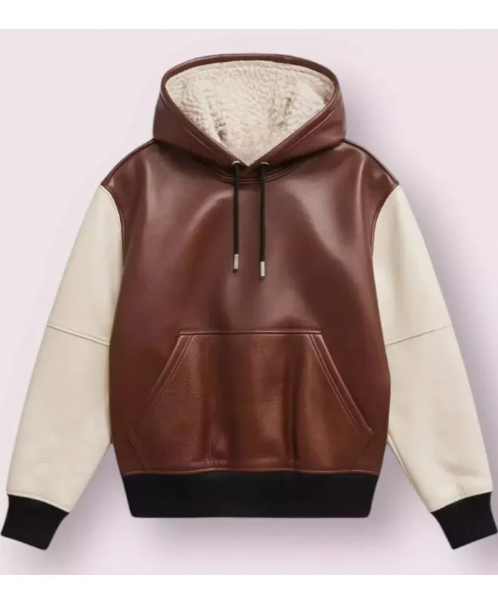 Men’s Real Lambskin Brown Leather Hoodie