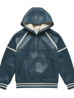Men's Steele Dark Cyan Leather Hoodie