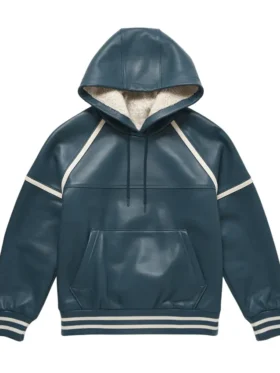 Men's Steele Dark Cyan Leather Hoodie