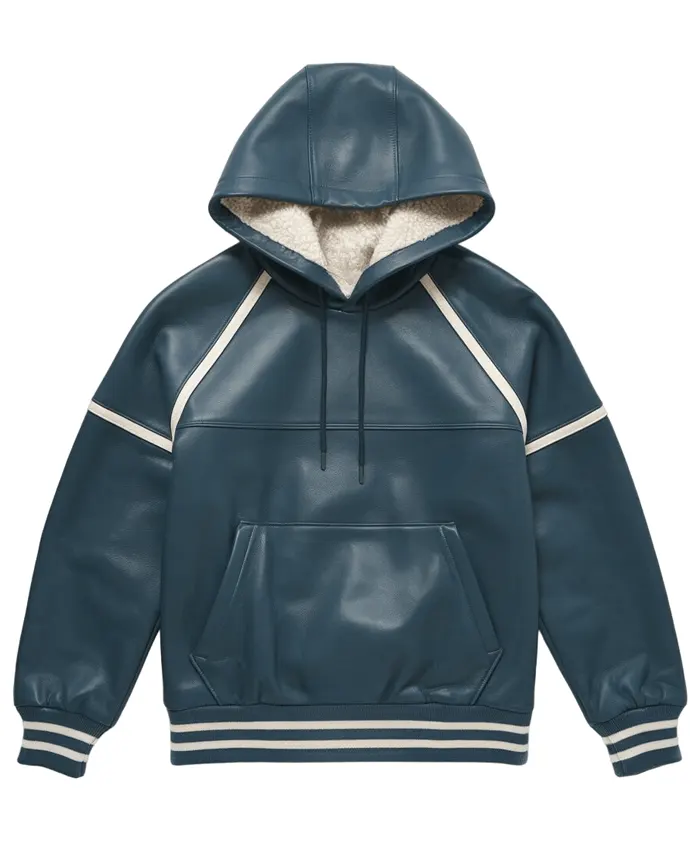 Men's Steele Dark Cyan Leather Hoodie